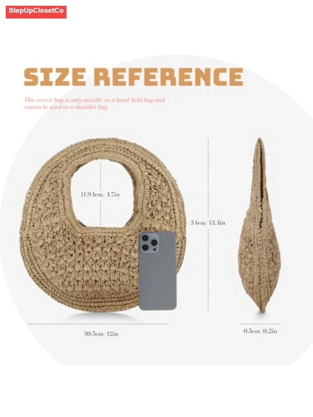 Woven Straw Clutch Bag Crescent Summer Beach Purse Handheld Tote